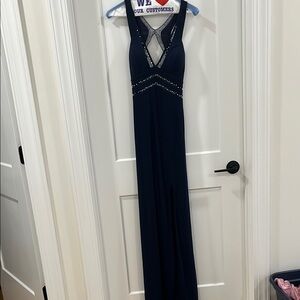 Midnight Blue Sequin Plunge Gown